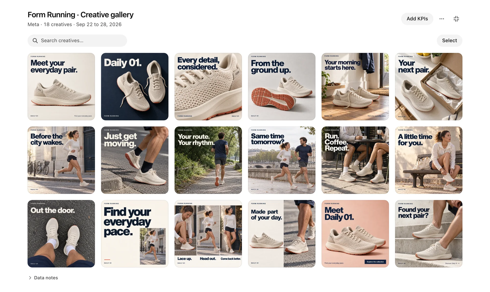 Creative gallery: 18 Meta creatives from Sep 22 to 28, in one grid.